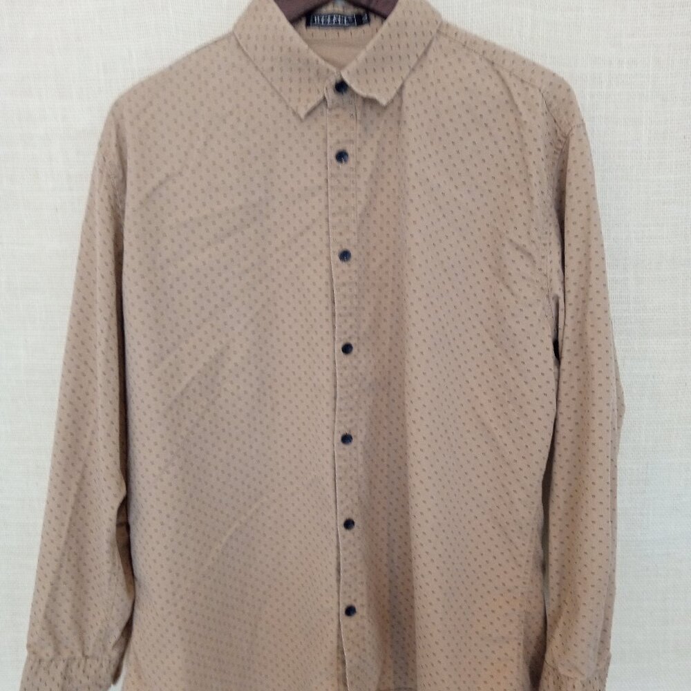 Wulful Tan Long Sleeve Pattern Button Down Shirt